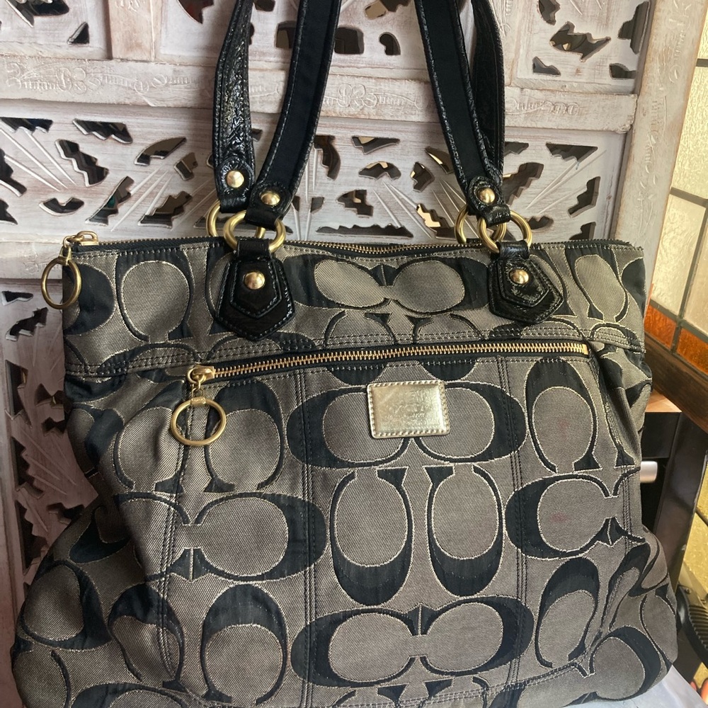 Coach Poppy Glam Metallic Signature Tote